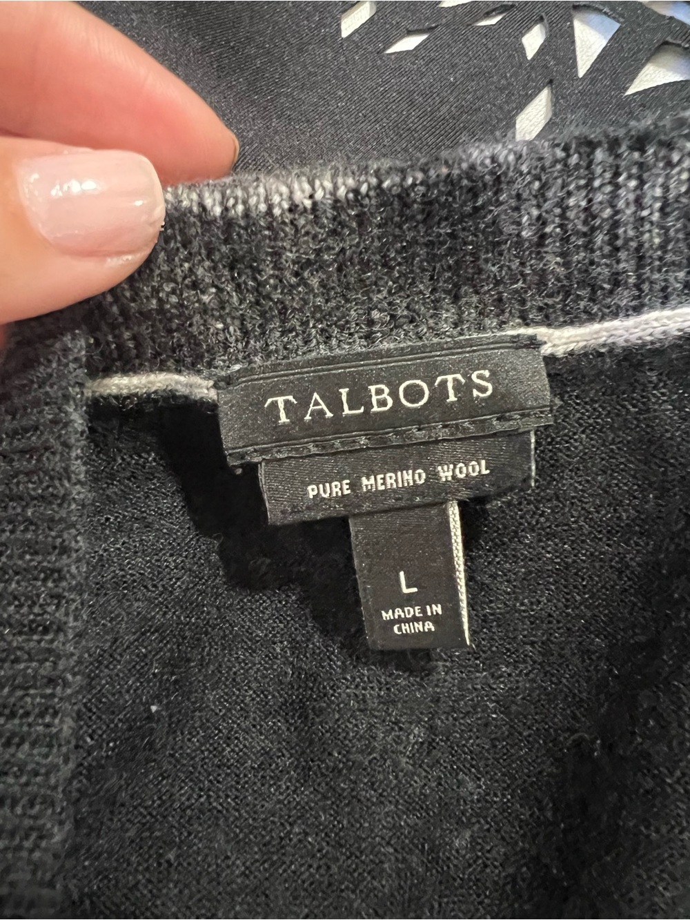 Talbots Merino Wool Black Sweater with Red Floral Print - Crew Neck - Picture 6 of 7